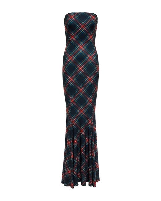 Norma Kamali Strapless fishtail checked gown