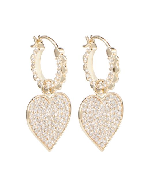 Sydney Evan 14kt scalloped heart charm hoop earrings with diamonds