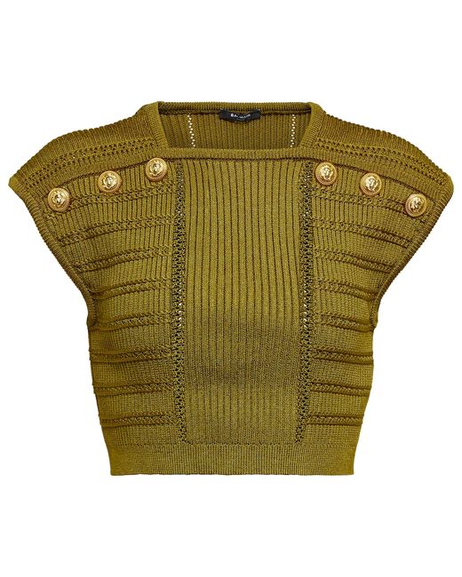 Balmain Embellished knit crop top
