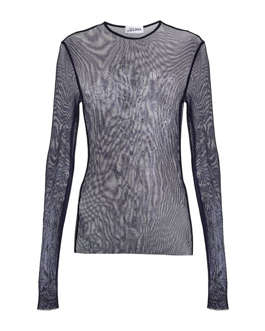 Jean Paul Gaultier Crystal-embellished printed mesh top