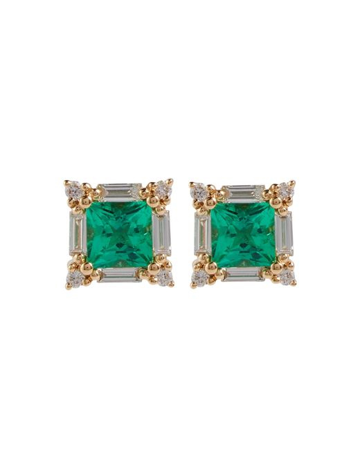 Suzanne Kalan 18kt gold earrings with emeralds and diamonds