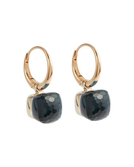 Pomellato Nudo 18kt rose gold and white earrings with blue topaz
