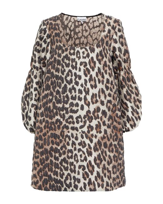 Ganni Jacquard leopard-print minidress