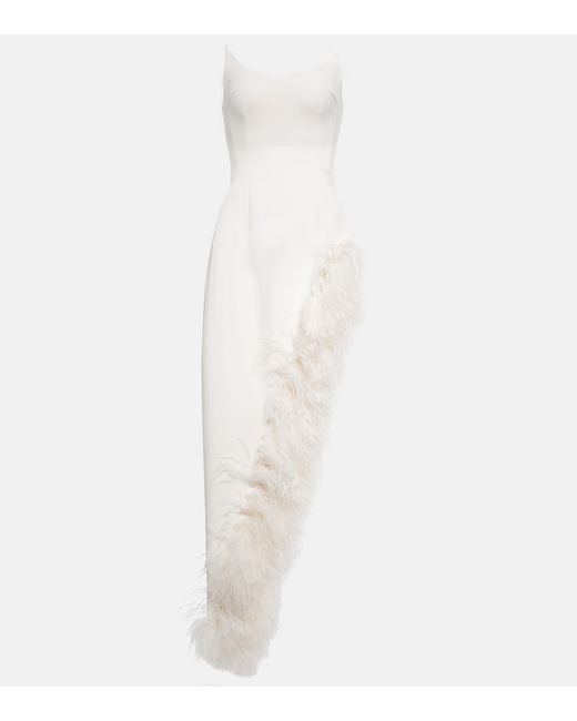 David Koma Feather-trimmed cady gown