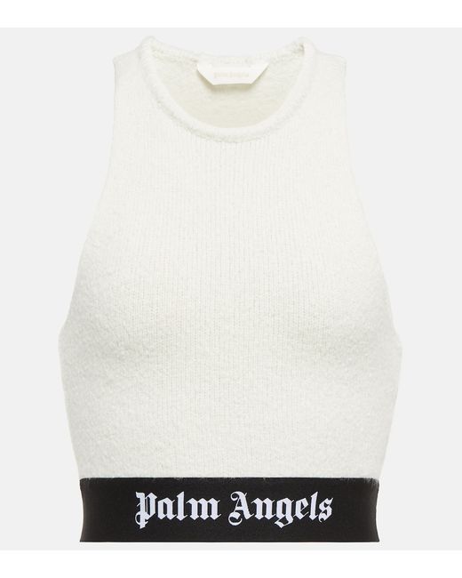 Palm Angels Logo bouclé cotton-blend crop top