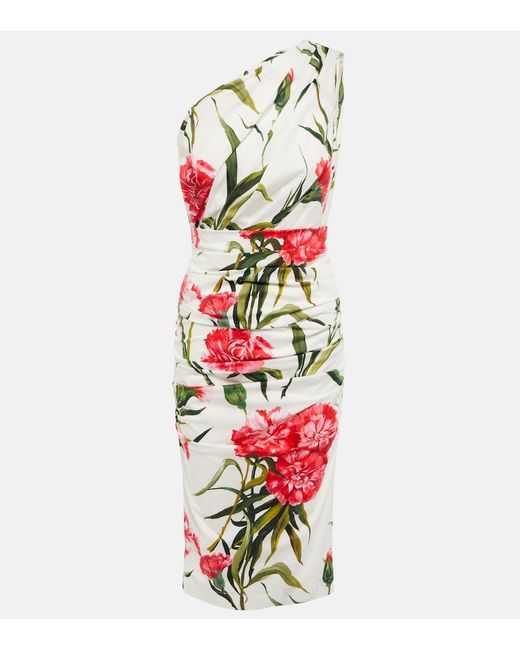 Dolce & Gabbana Floral one-shoulder cotton-blend midi dress