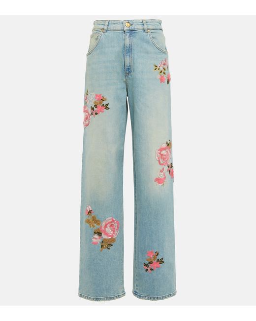 Blumarine Embroidered high-rise straight jeans
