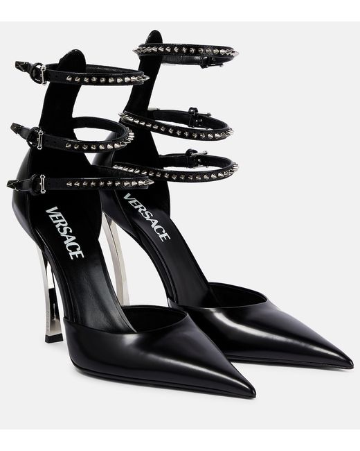 Versace Pin-Point embellished leather pumps