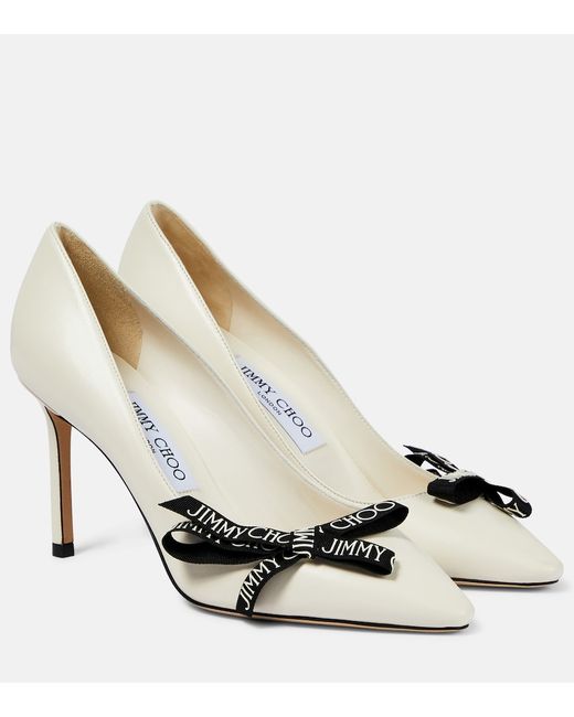 Jimmy Choo Romy 85 bow-embellished leather pumps