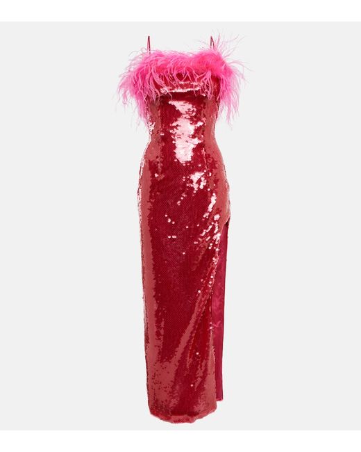 Giuseppe Di Morabito Sequined feather-trimmed gown