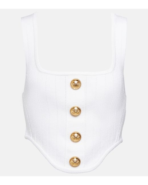 Balmain Buttoned ribbed-knit corset top