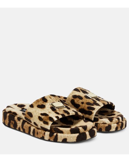 Dolce & Gabbana Logo leopard-print terrycloth slides