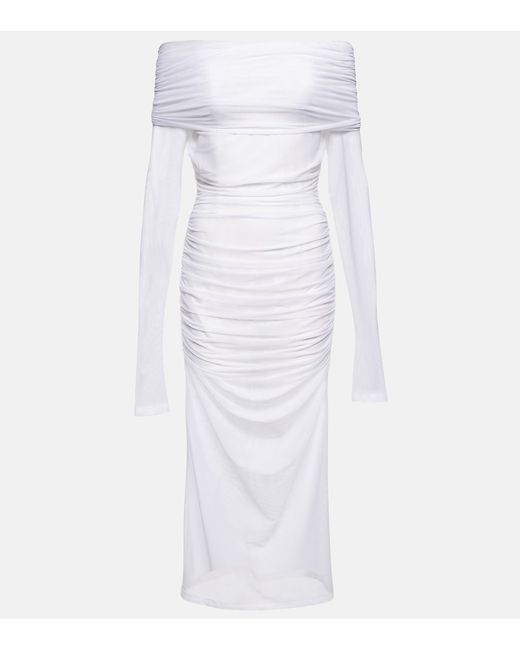 Dolce & Gabbana x Kim ruched off-shoulder tulle midi dress