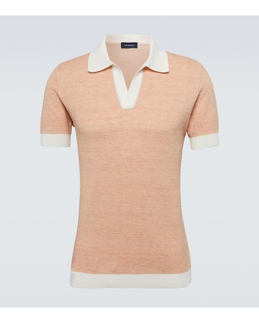 Thom Sweeney Knitted cotton and linen polo shirt