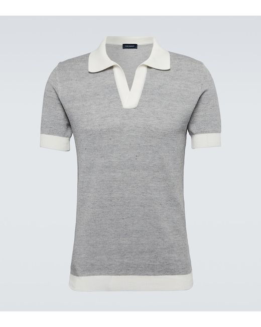 Thom Sweeney Knitted cotton and linen polo shirt