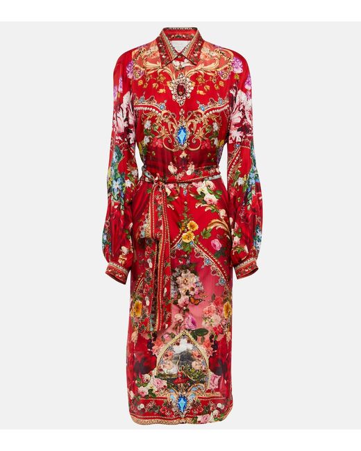 Camilla Printed embellished silk midi dress