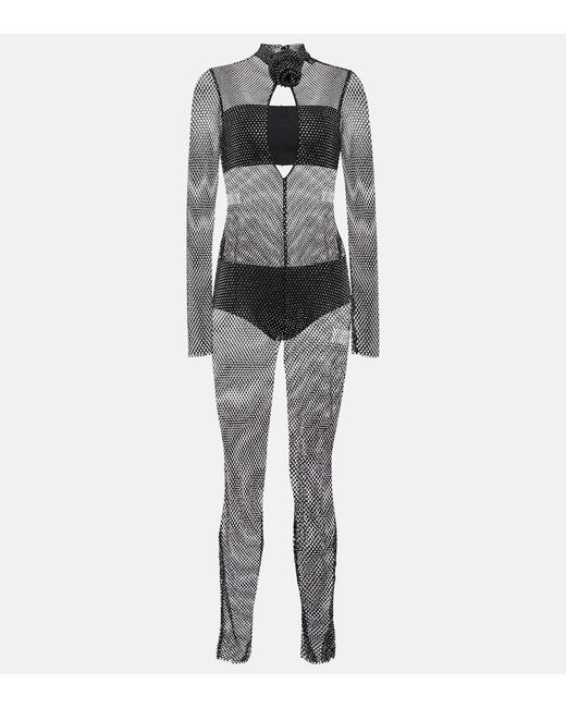 Giuseppe Di Morabito Crystal-embellished mesh jumpsuit