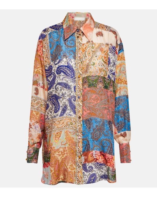 Zimmermann Devi oversized patchwork silk shirt