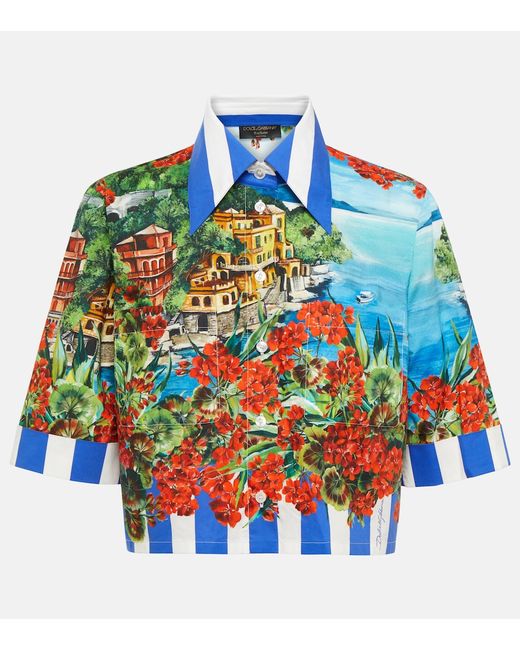 Dolce & Gabbana Portofino printed cotton poplin cropped shirt