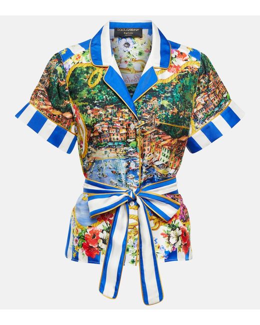Dolce & Gabbana Portofino printed belted silk shirt