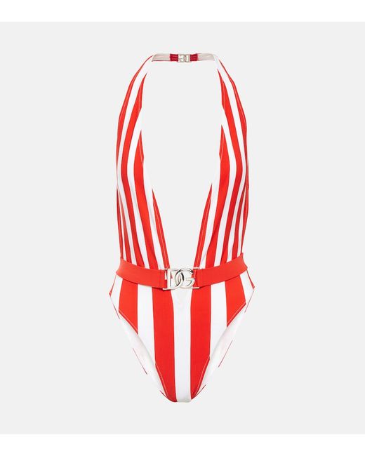 Dolce & Gabbana Portofino striped halterneck swimsuit