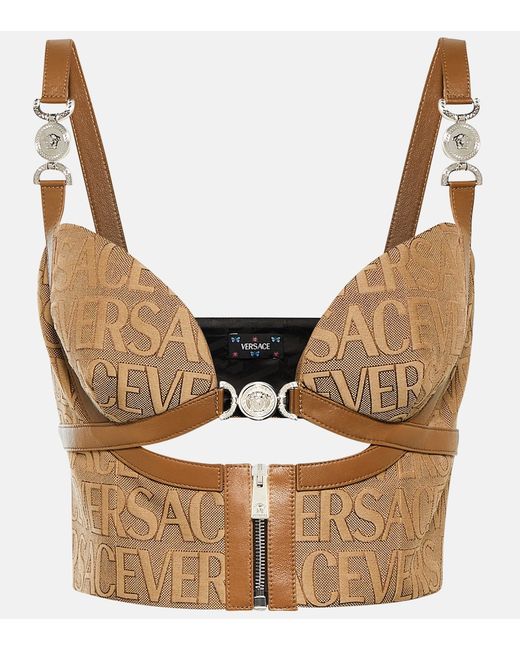 Versace Allover leather-trimmed bustier