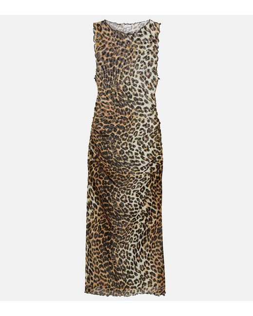 Ganni Leopard-print mesh midi dress