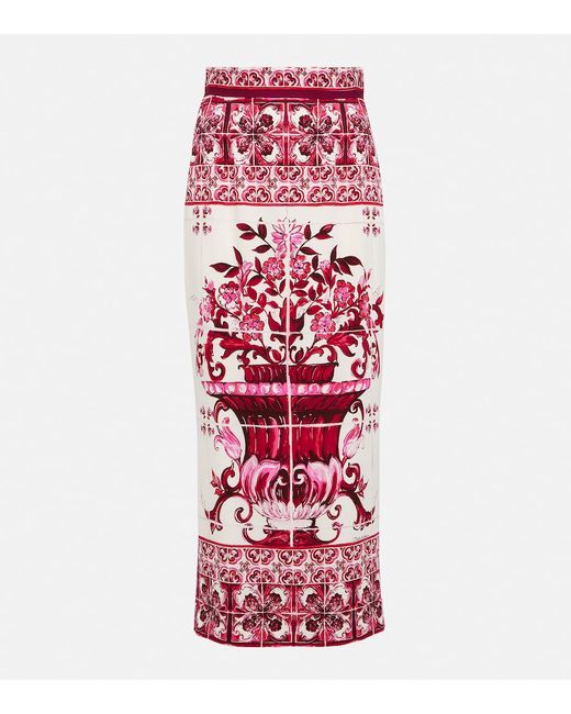 Dolce & Gabbana Printed silk-blend midi skirt
