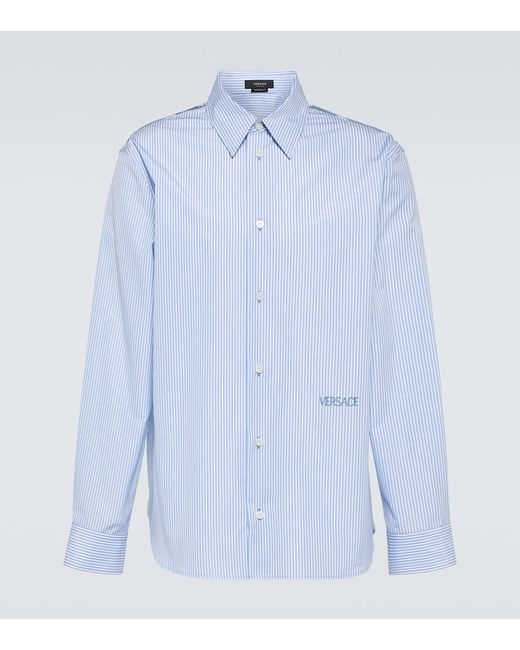Versace Embroidered pinstriped cotton shirt
