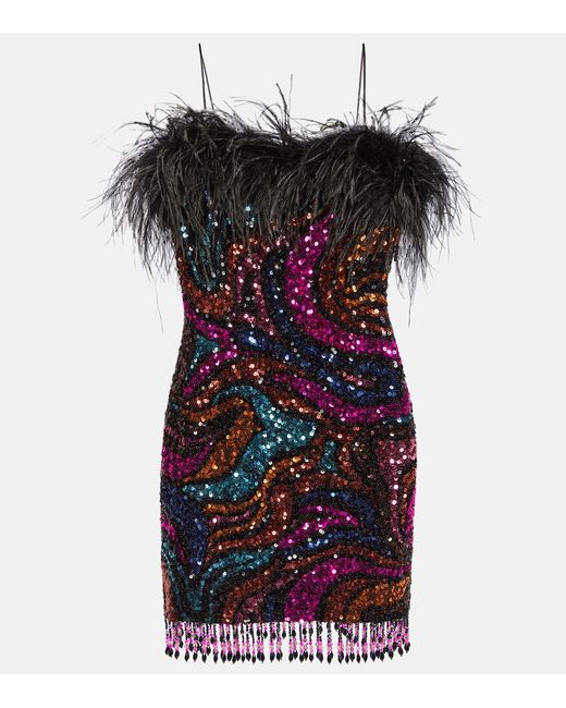 Rebecca Vallance Kiki sequined feather-trimmed minidress