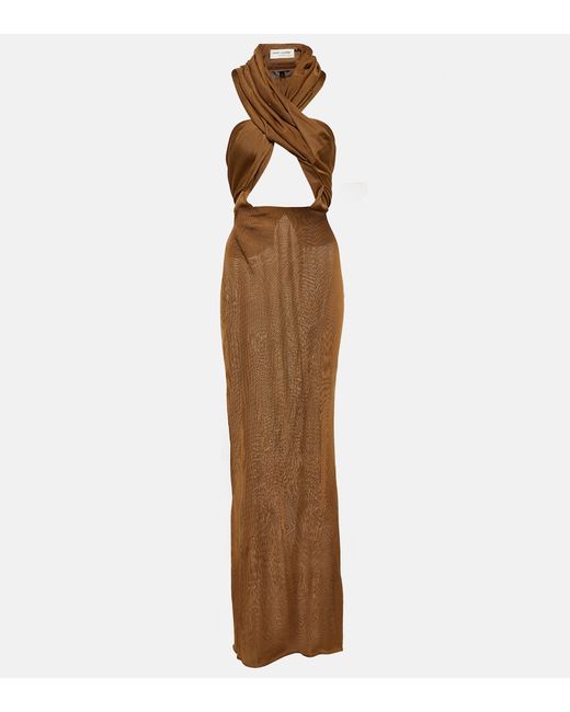 Saint Laurent Hood-detail cutout semi sheer gown