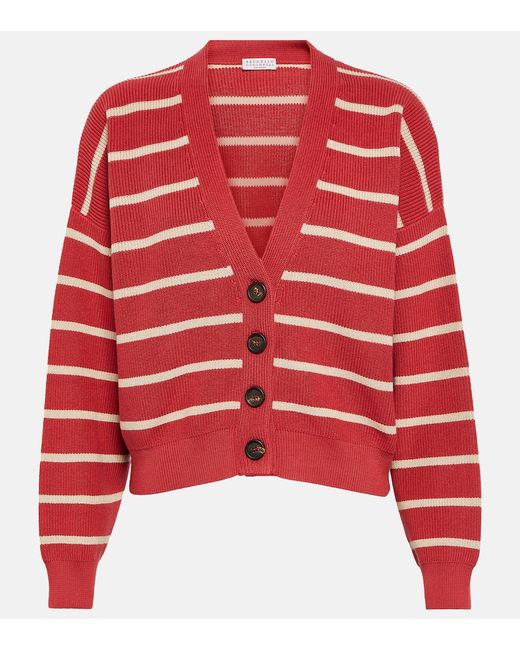 Brunello Cucinelli Ribbed-knit striped cotton cardigan