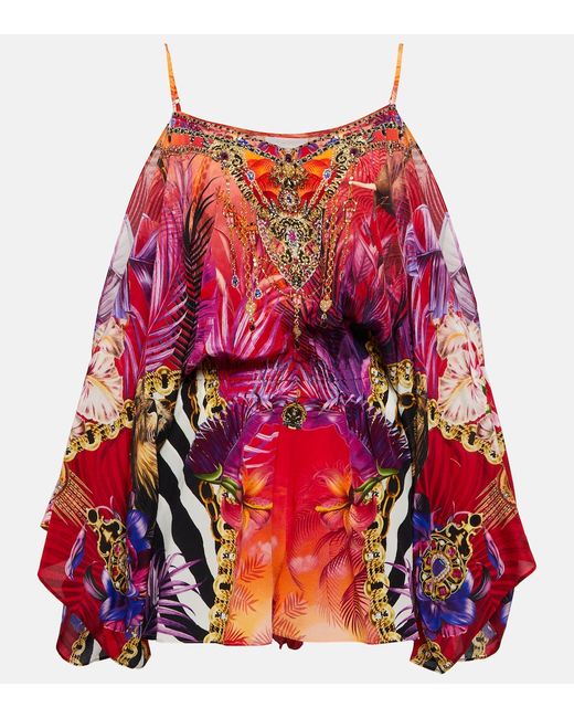 Camilla Printed embellished silk playsuit