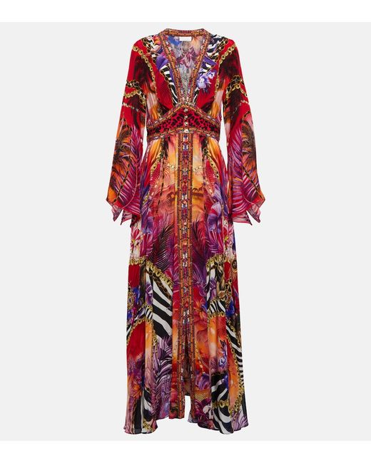 Camilla Printed embellished silk maxi dress