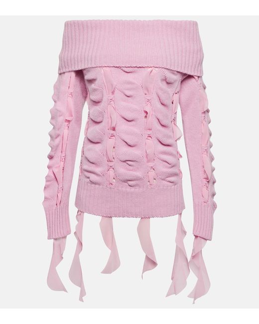 Blumarine Rushed off-shoulder wool sweater