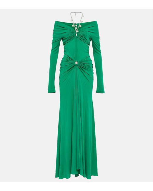 Paco Rabanne Chain-embellished jersey maxi dress