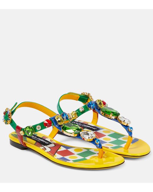 Dolce & Gabbana Embellished patent leather thong sandals