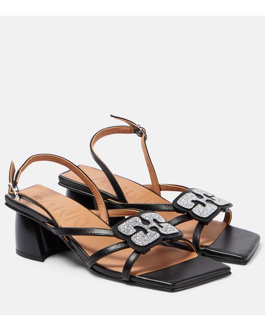 Ganni Embellished faux leather sandals