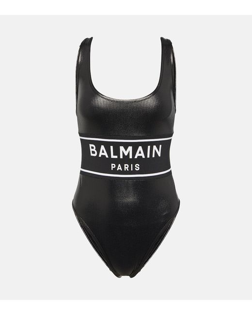 Balmain Metallic logo swimsuit
