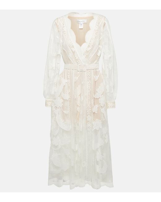 Oscar de la Renta Belted cotton-blend lace midi dress