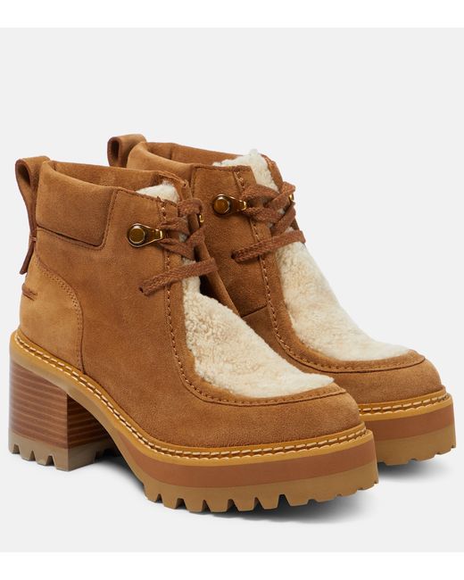 See by Chloé Shearling-trimmed suede ankle boots