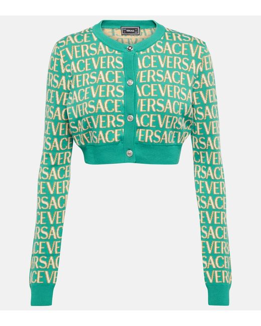 Versace Allover cotton-blend cropped cardigan