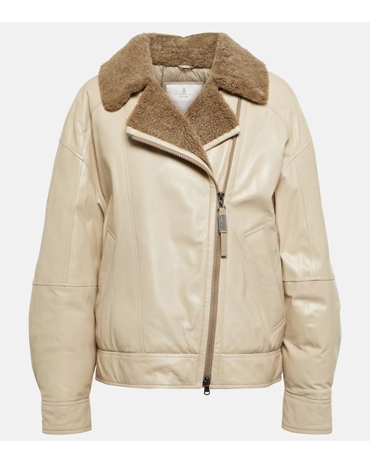 Brunello Cucinelli Shearling-trimmed leather jacket