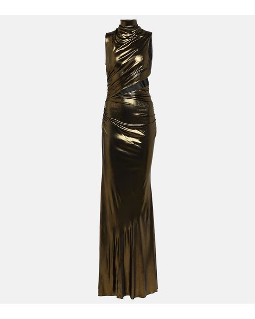Blumarine Cutout ruched metallic gown