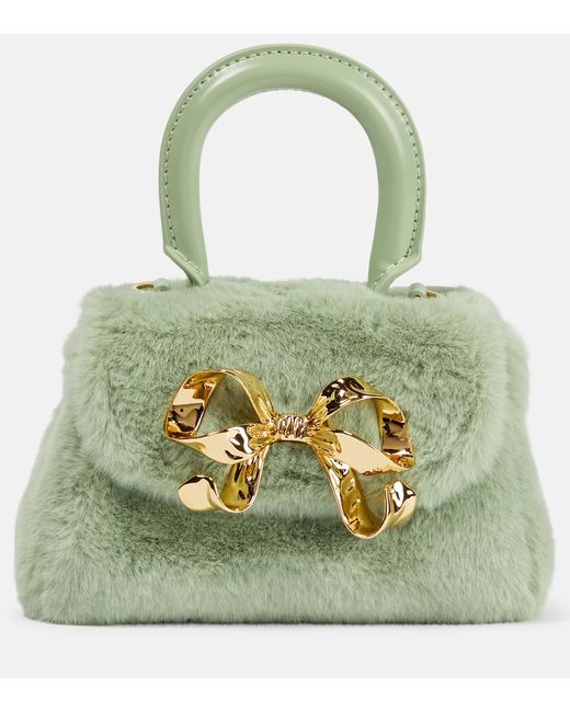 Self-Portrait The Bow Micro faux shearling tote bag