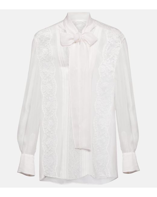 Dolce & Gabbana Lace-trimmed silk-blend blouse