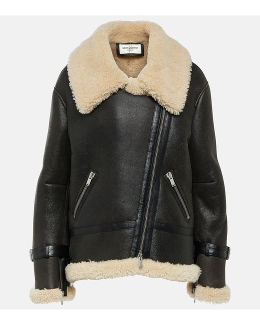 Saint Laurent Shearling-trimmed leather jacket