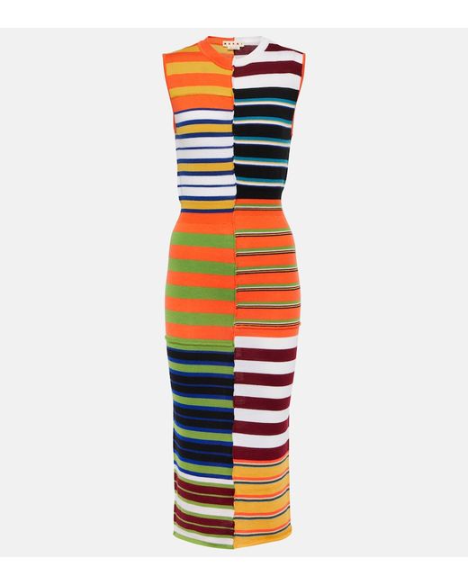 Marni Striped wool midi dress