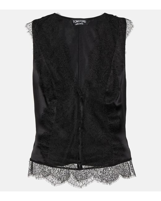Tom Ford Lace-trimmed silk-blend satin top