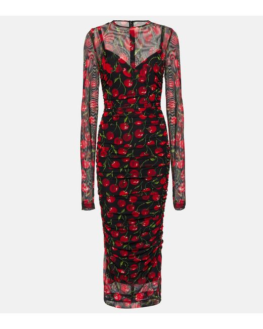 Dolce & Gabbana Cherry printed tulle midi dress